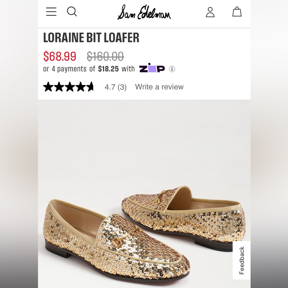 Sam Edelman Gold Sequin Loraine Bit Loafer - Never Worn! NWT